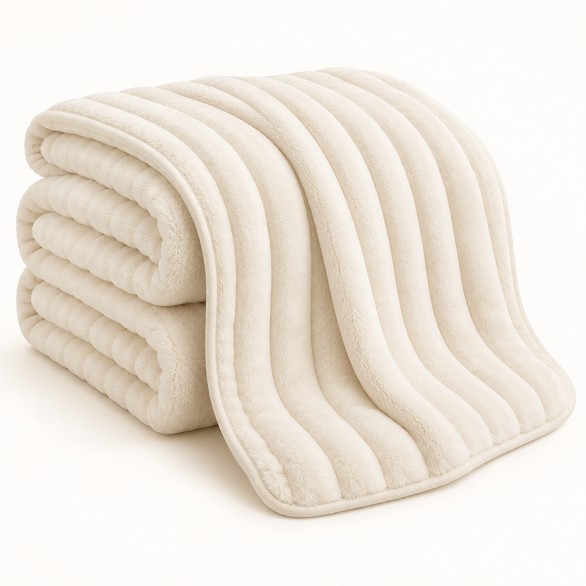 Ivory Plush Ribbed Throw Blanket