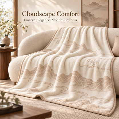 Cloudscape Jacquard Plush Throw Blanket – Cream Ivory Mountain Pattern