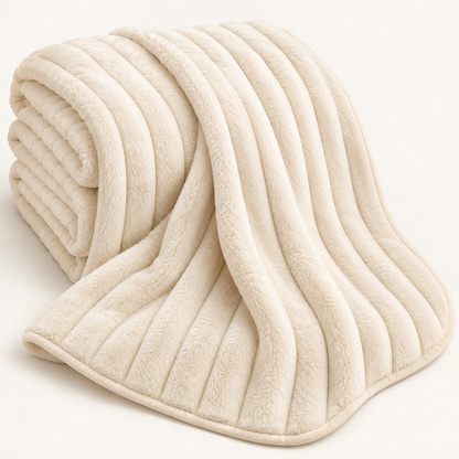Ivory Ribbed Plush Throw Blanket – 150 × 200 cm