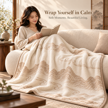 Cloudscape Jacquard Plush Throw Blanket – Cream Ivory Mountain Pattern