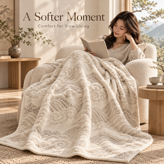 Cloud & Mountain Ivory Plush Throw Blanket – 150 × 200 cm