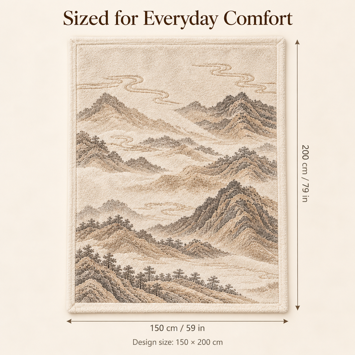Landscape Jacquard Plush Throw Blanket – Ivory Mountain Pattern