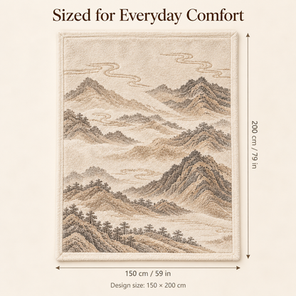 Landscape Jacquard Plush Throw Blanket – Ivory Mountain Pattern