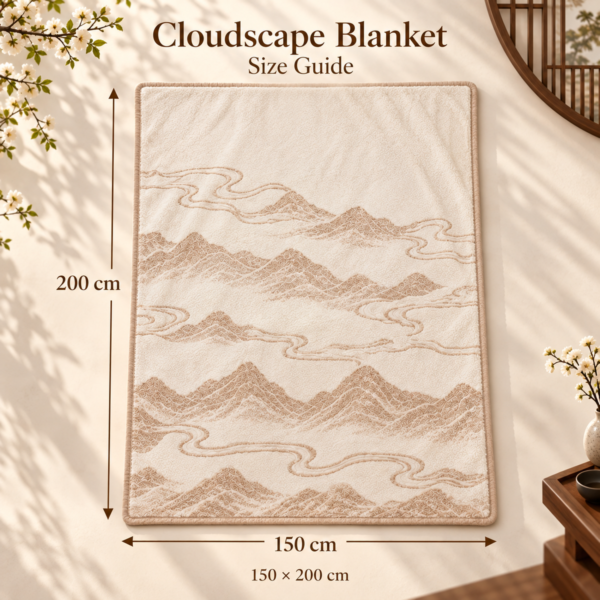 Cloudscape Jacquard Plush Throw Blanket – Cream Ivory Mountain Pattern