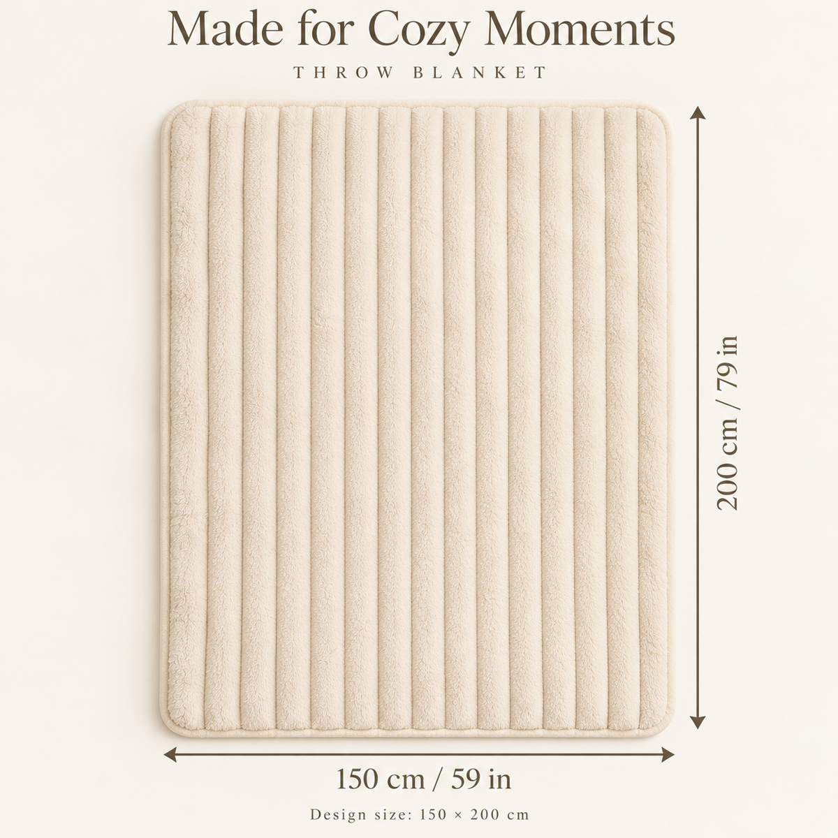 Ivory Ribbed Plush Throw Blanket – 150 × 200 cm