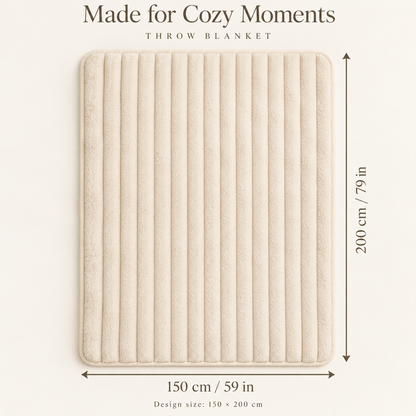 Ivory Ribbed Plush Throw Blanket – 150 × 200 cm