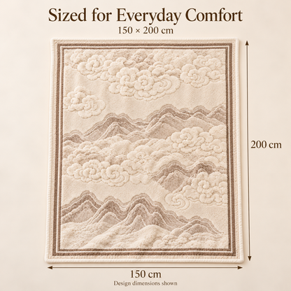 Ivory Cloud Mountain Plush Throw Blanket with Taupe Border – 150 × 200 cm