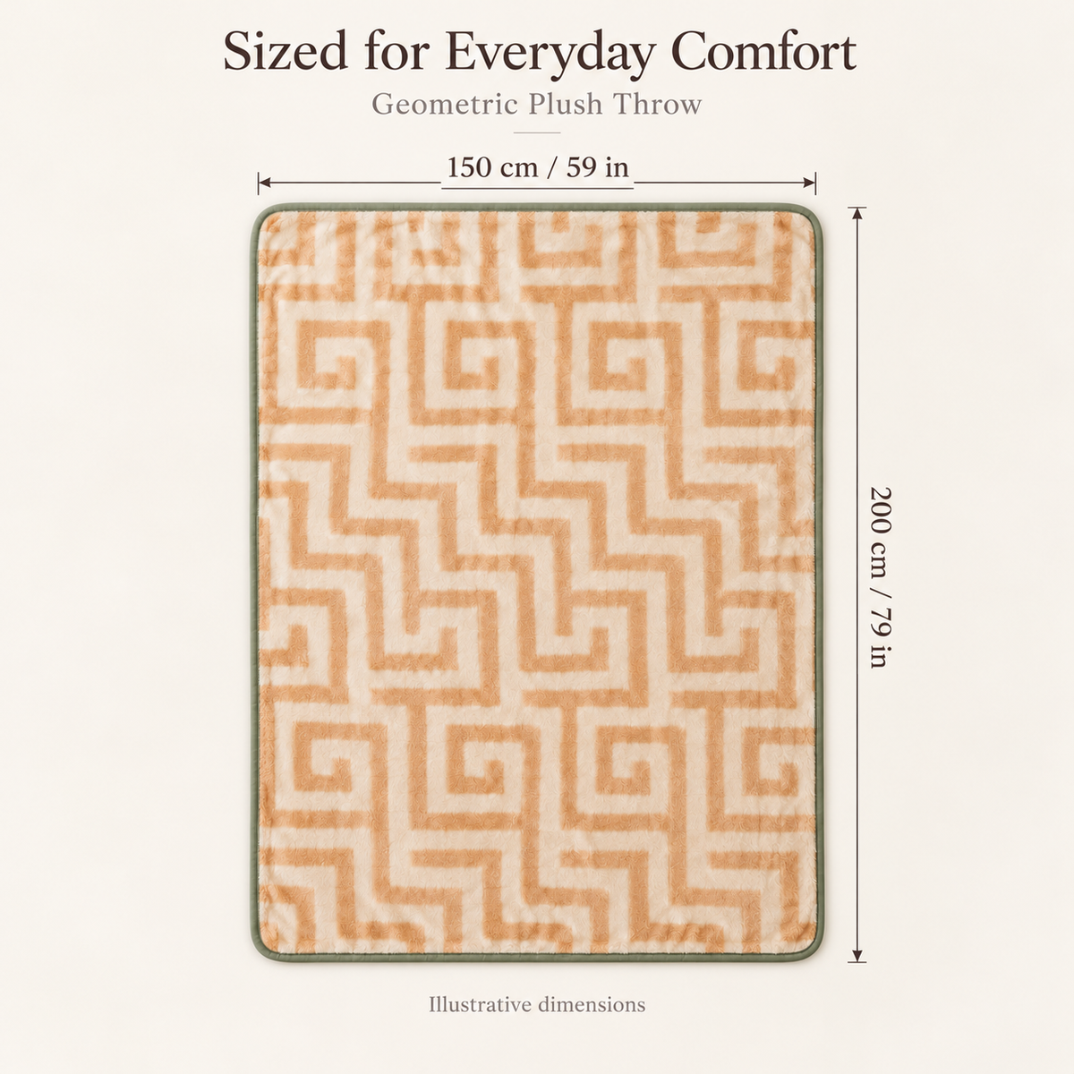 Geometric Plush Throw Blanket with Sage Green Trim