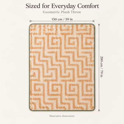 Geometric Plush Throw Blanket with Sage Green Trim